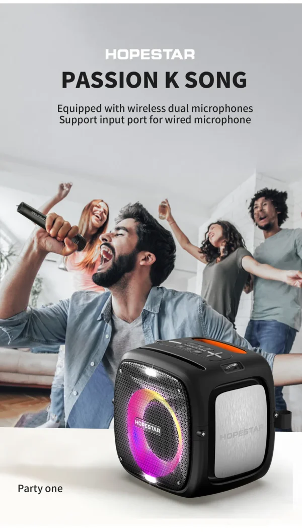 HOPESTAR Portable Wireless Bluetooth Speaker 80W High Power Dual Microphone Outdoor Home Karaoke - Image 8