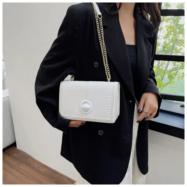 Luxury Premium  vintage Alligator Pattern Chain Square Designer Handbag - Image 9