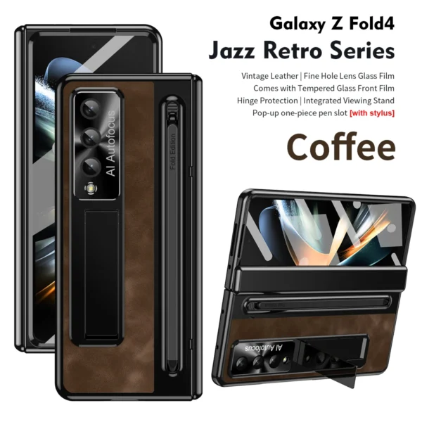 Luxury Premium Retro Leather Folding Stand Phone Case For Samsung Galaxy Z Fold 3/Z Fold 4 - Image 7