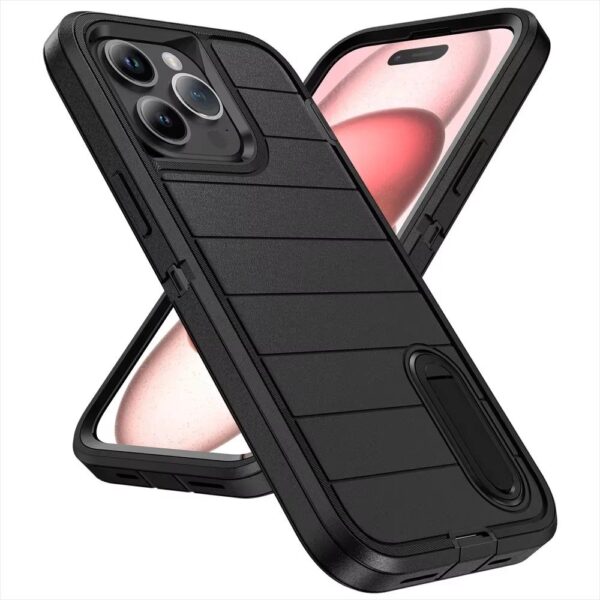 Heavy Duty Shockproof  3-Layer Military-Grade Rugged Protective Bumper Phone Case with Kickstand Anti-Slip Grip Shockproof For iPhone 16 15 14 13 12 11 Pro Max Series - Image 3