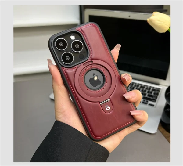 Luxury Premium Faux Leather Invisible Ring Stand Magnetic Phone Case for iPhone Series - Image 16