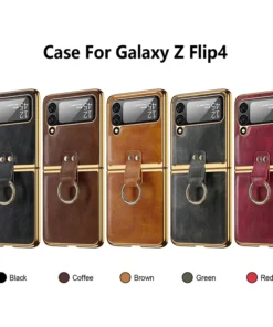 Luxury Premium Finger Horse Ring holder leather cover case for Samsung Galaxy Z Flip 3/ Z Flip 4