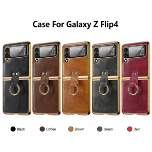 Luxury Premium Finger Horse Ring holder leather cover case for Samsung Galaxy Z Flip 3/ Z Flip 4