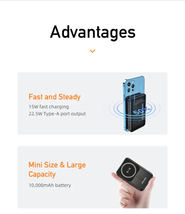 Awei P139K 10000mAh Portable Powerbank Magnetic Wireless Power Bank - Image 7