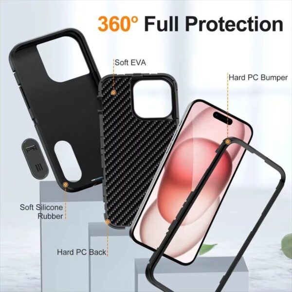 Heavy Duty Shockproof  3-Layer Military-Grade Rugged Protective Bumper Phone Case with Kickstand Anti-Slip Grip Shockproof For iPhone 16 15 14 13 12 11 Pro Max Series - Image 16