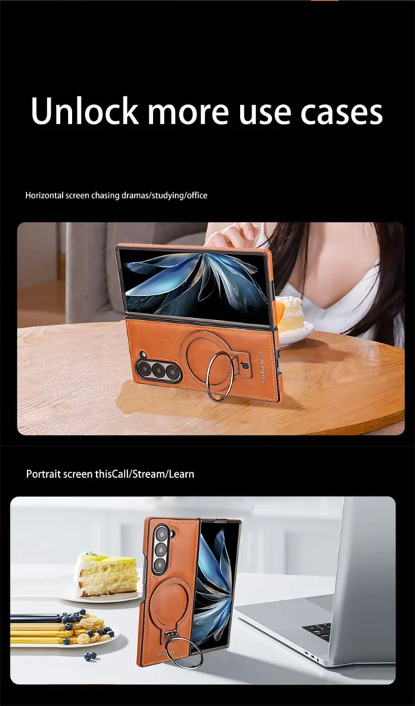 Luxury Premium PU Leather Folding Invisible Holder  Magsafe Phone Case Cover for Samsung Galaxy Z Fold 5 - Image 11