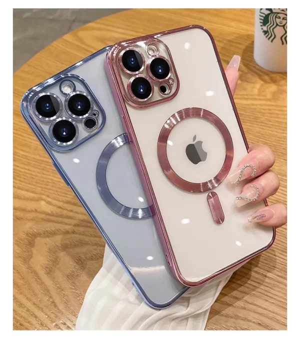 Luxury Premium Transparent Plating Magsafe with Full Camera Lens Case Cover For iPhone 15 Pro Max/16 Pro Max - Image 20