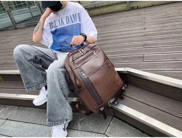 Luxury Premium Business Vintage Pu Leather Casual mochila hombre Backpack Bag - Image 2