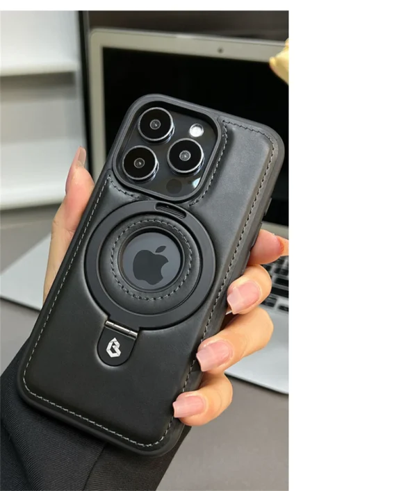 Luxury Premium Faux Leather Invisible Ring Stand Magnetic Phone Case for iPhone Series - Image 23