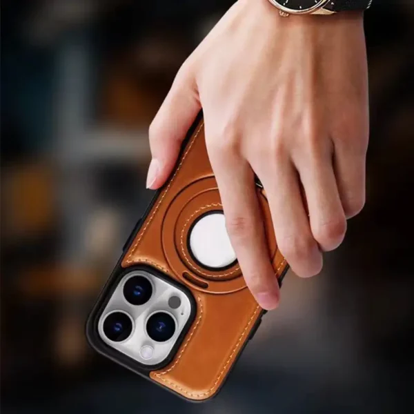 Luxury Premium Faux Leather Invisible Ring Stand Magnetic Phone Case for iPhone Series - Image 5
