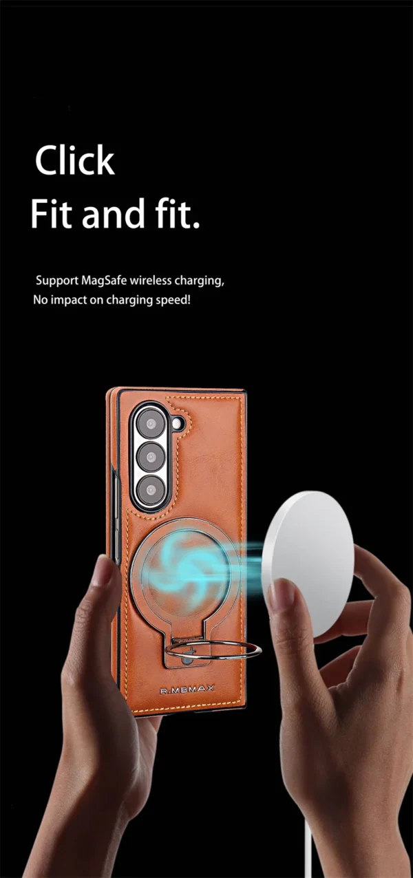 Luxury Premium PU Leather Folding Invisible Holder  Magsafe Phone Case Cover for Samsung Galaxy Z Fold 5 - Image 9