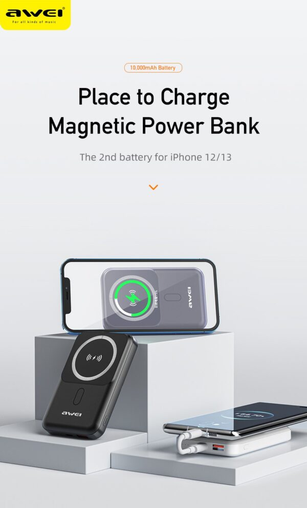 Awei 10000mAh Mini Portable Magnetic Wireless Powerbank 22.5W - Image 11