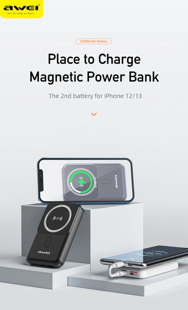 Awei P139K 10000mAh Portable Powerbank Magnetic Wireless Power Bank