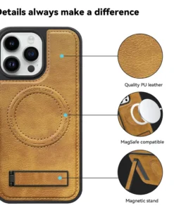 Alternative view of Luxury Premium PU Leather Invisible Stand Magnetic Wireless Charging Case Cover For iphone 15 Pro Max