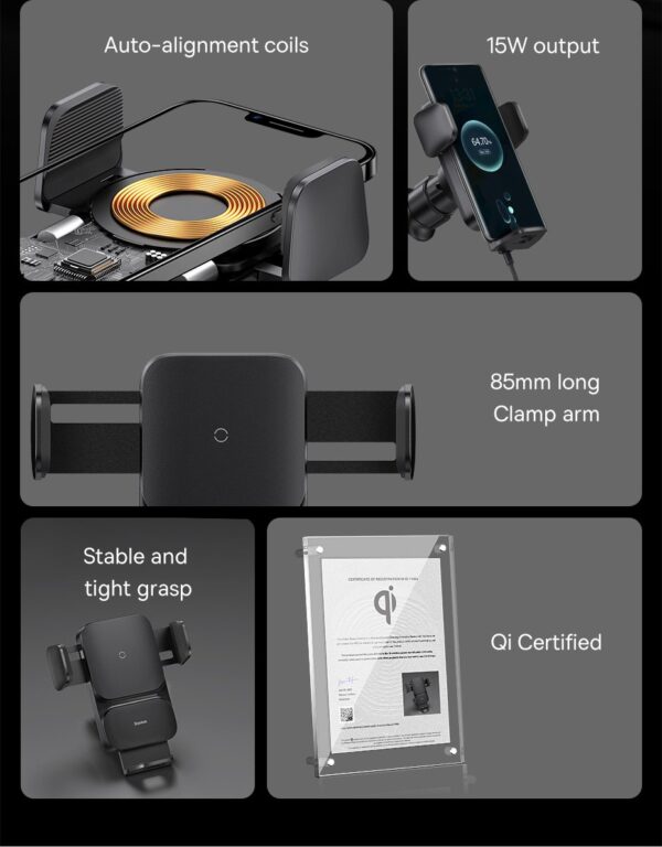 Baseus Car Mount Stand Wireless Charger 15W Car Phone Holder Auto Alignment Navigation Bracket - Image 12