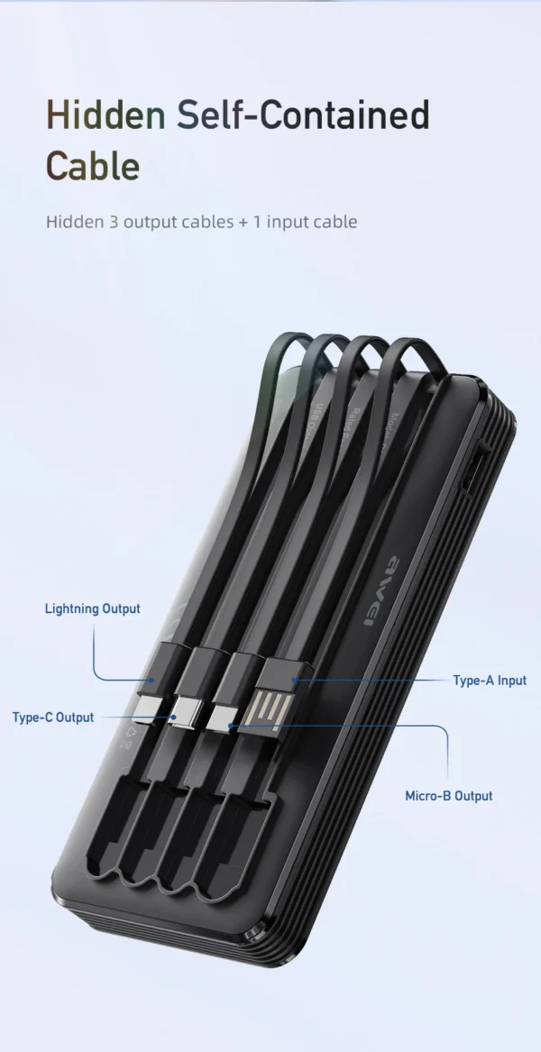 Awei P133K Power Bank 10000mAh with Multiple Charging Cable Outputs Portable Power Bank - Image 9