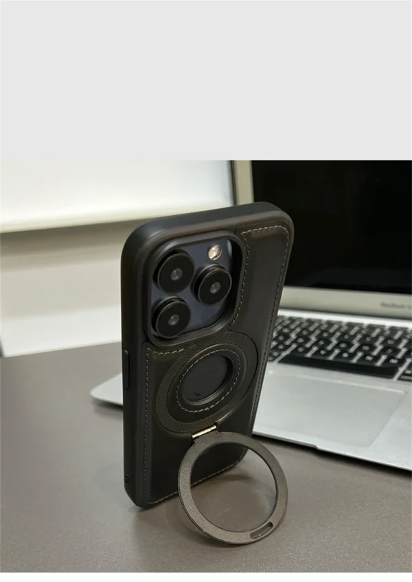 Luxury Premium Faux Leather Invisible Ring Stand Magnetic Phone Case for iPhone Series - Image 24