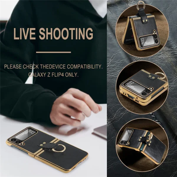 Luxury Premium Finger Horse Ring holder leather cover case for Samsung Galaxy Z Flip 3/ Z Flip 4 - Image 17