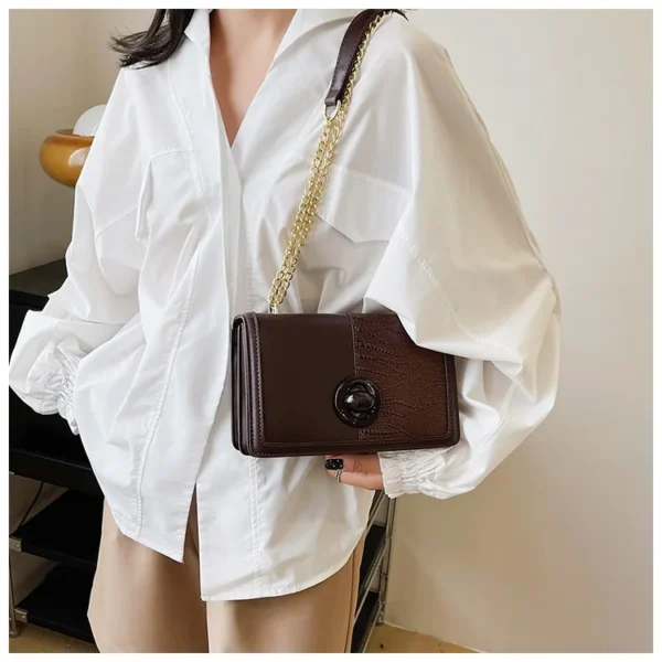 Luxury Premium  vintage Alligator Pattern Chain Square Designer Handbag - Image 10