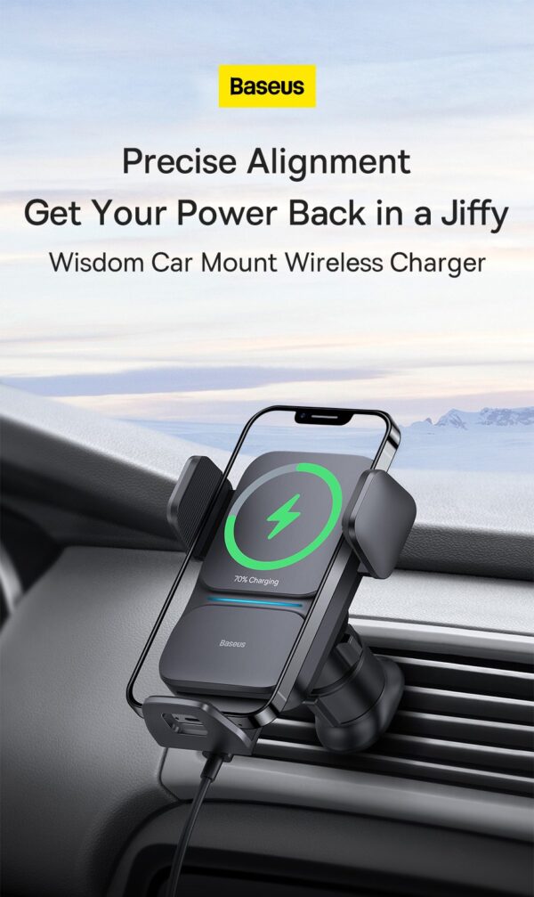 Baseus Car Mount Stand Wireless Charger 15W Car Phone Holder Auto Alignment Navigation Bracket - Image 3