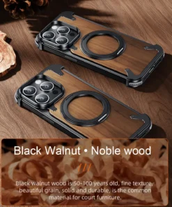 Alternative view of Luxury Premium Eary Natural Wood Frameless MagSafe Shockproof Case Cover For iPhone 15 Pro Max