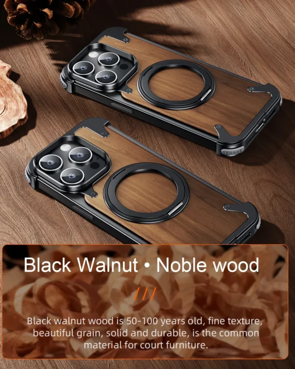 Luxury Premium Eary Natural Wood Frameless MagSafe  Shockproof Case Cover For iPhone 15 Pro Max - Image 2