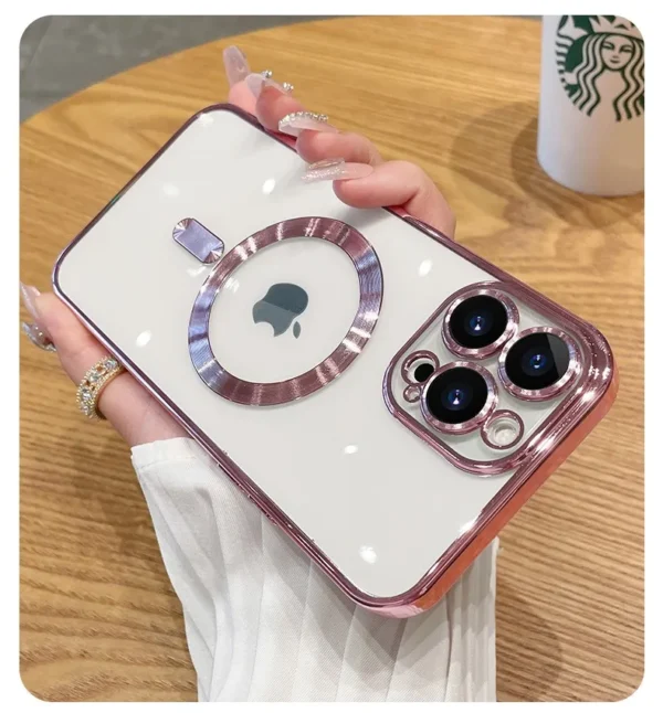 Luxury Premium Transparent Plating Magsafe with Full Camera Lens Case Cover For iPhone 15 Pro Max/16 Pro Max - Image 25