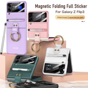 Luxury Premium Ring Case Cover With Capacitance Pen For Samsung Galaxy Z Flip 3/ Z Flip 4 1