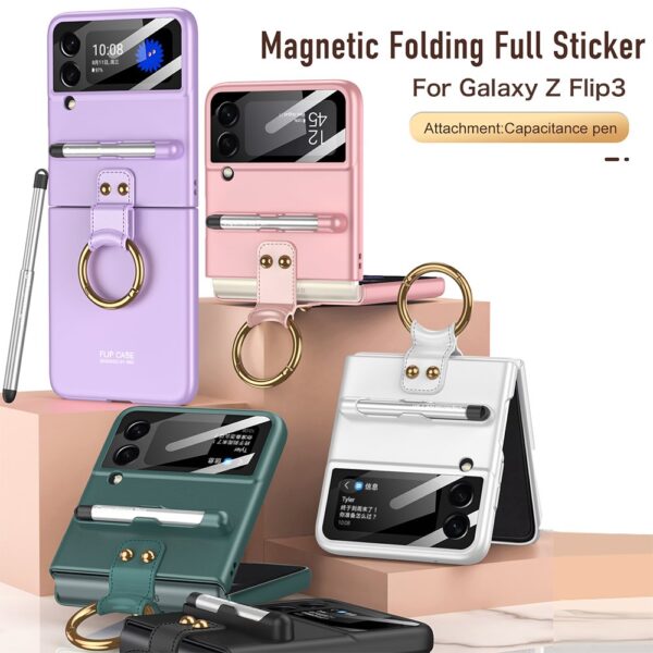 Luxury Premium Ring Case Cover With Capacitance Pen For Samsung Galaxy Z Flip 3/ Z Flip 4 1