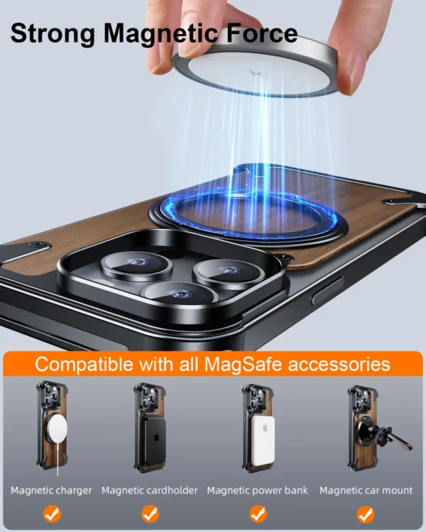 Luxury Premium Eary Natural Wood Frameless MagSafe  Shockproof Case Cover For iPhone 15 Pro Max - Image 6
