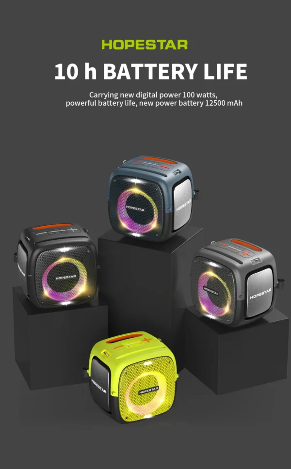 HOPESTAR Portable Wireless Bluetooth Speaker 80W High Power Dual Microphone Outdoor Home Karaoke - Image 5