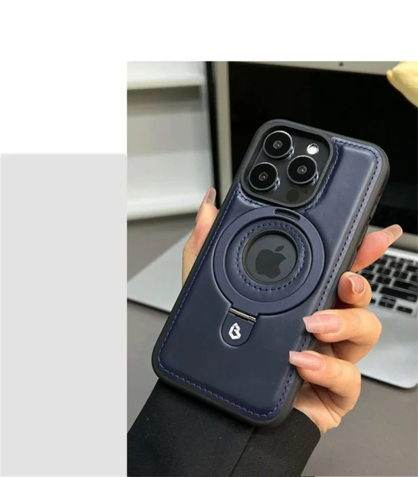 Luxury Premium Faux Leather Invisible Ring Stand Magnetic Phone Case for iPhone Series - Image 21