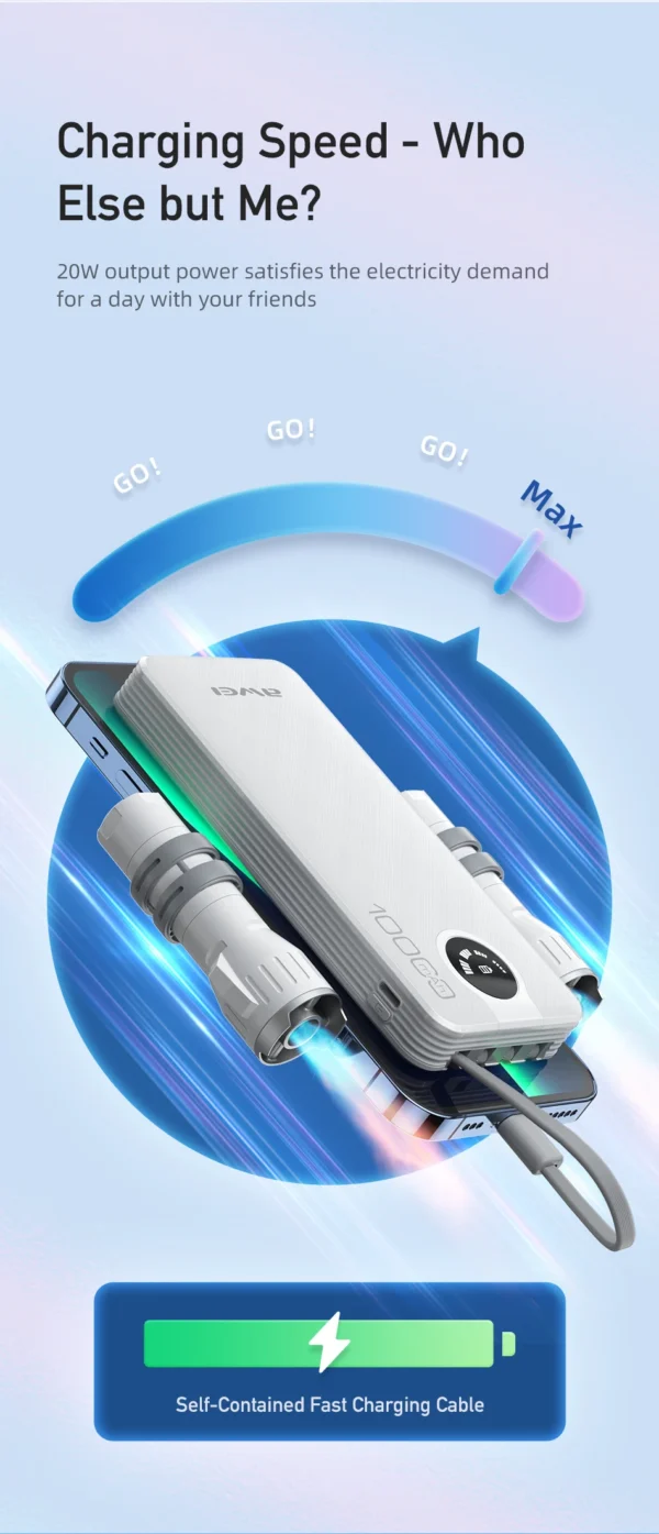 Awei P133K Power Bank 10000mAh with Multiple Charging Cable Outputs Portable Power Bank - Image 7