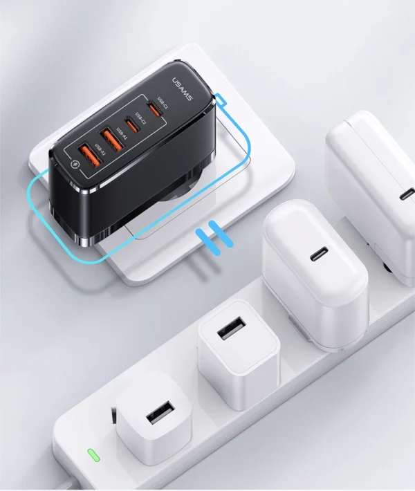 USAMS 100W 4 USB Port Fast Charging GaN Charger for iPhone, Android and Type-c Laptops - Image 10