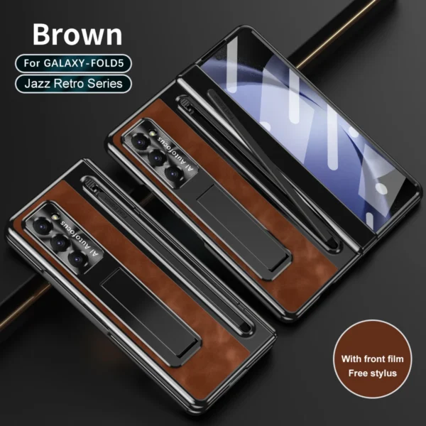 Luxury Premium Retro Leather Folding Stand Phone Case For Samsung Galaxy Z Fold 5 - Image 6