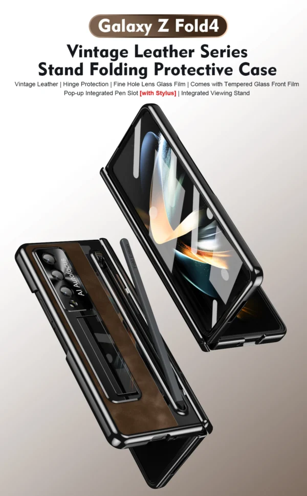 Luxury Premium Retro Leather Folding Stand Phone Case For Samsung Galaxy Z Fold 3/Z Fold 4 - Image 8