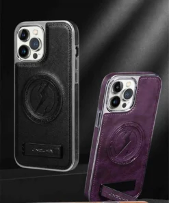 Alternative view of Luxury Premium Leather Invisible Stand Holder  Magsafe Wireless Charging Case Cover For iPhone 11 Pro Max/12 Pro Max