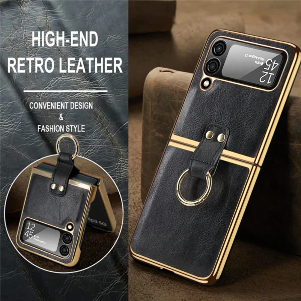 Luxury Premium Finger Horse Ring holder leather cover case for Samsung Galaxy Z Flip 3/ Z Flip 4 - Image 16
