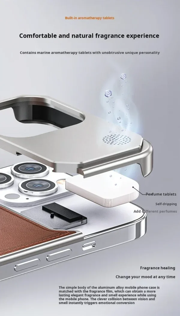 Luxury Premium Luxury Leather Magnetic Aluminum Fragrance Case Cover For iPhone 15 Pro/15 Pro Max - Image 19