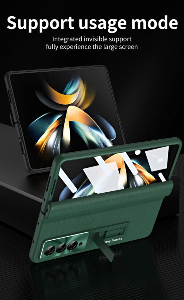 Luxury Premium Leather Hinge Adjustable Bracket Full Screen Film Protection Case Cover for Samsung Galaxy Z Fold 3/Z fold 4 - Image 7