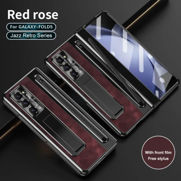 Luxury Premium Retro Leather Folding Stand Phone Case For Samsung Galaxy Z Fold 5 - Image 8