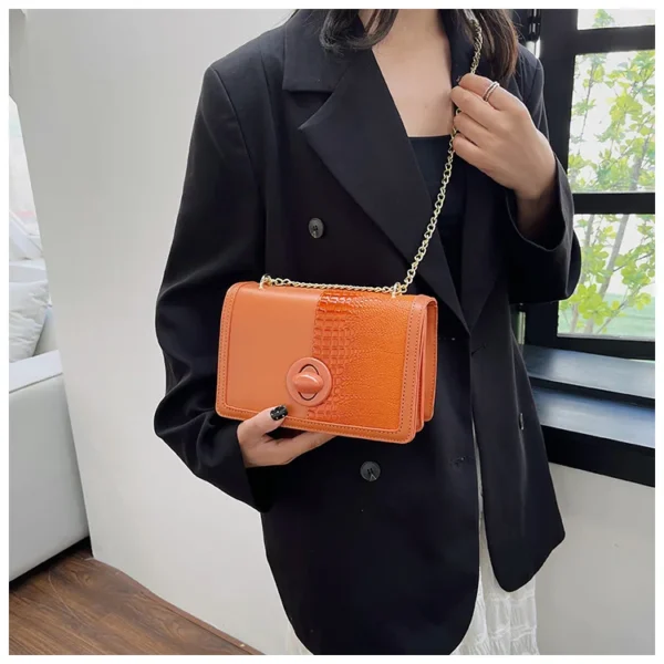 Luxury Premium  vintage Alligator Pattern Chain Square Designer Handbag - Image 8