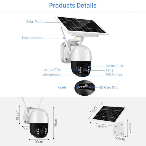 PTZ  360 Degrees 5MP 4G SIM Card Solar WIFI Security Motion Surveillance Camera - Image 12