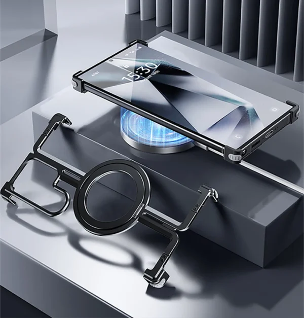 Luxury Magsafe Magnetic Frameless Aluminum Alloy Shockproof Stand Metal Phone Case For Samsung Galaxy S24 Ultra - Image 25