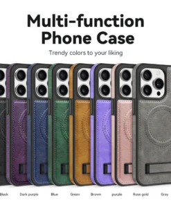 Luxury Premium PU Leather Invisible Stand Magnetic Wireless Charging Case Cover For iphone 15 Pro Max