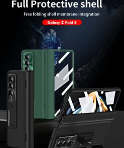 Luxury Premium Leather Hinge Adjustable Bracket Full Screen Film Protection Case Cover for Samsung Galaxy Z Fold 3/Z fold 4