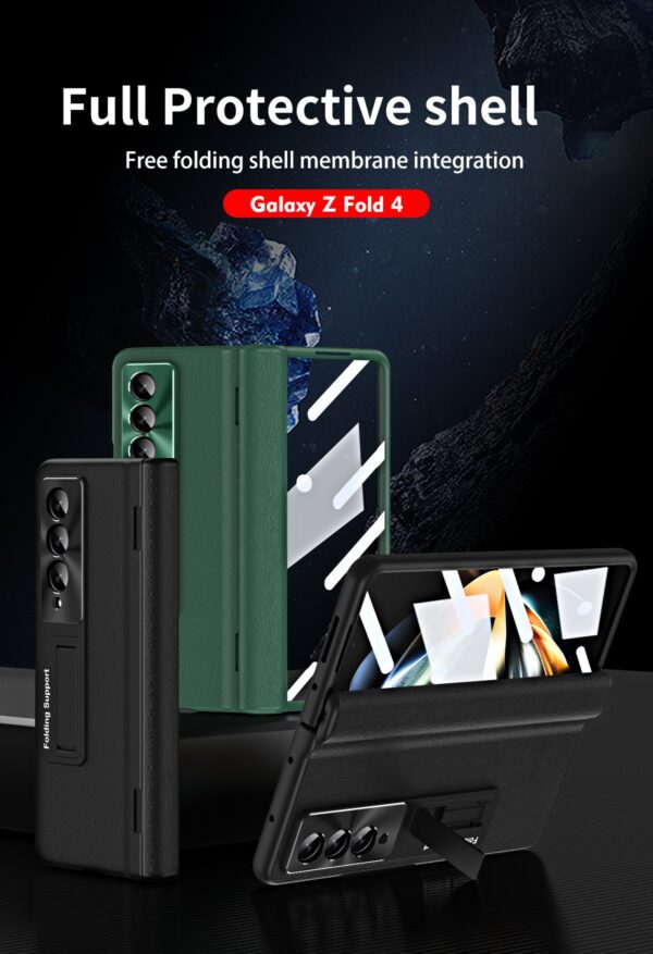 Luxury Premium Leather Hinge Adjustable Bracket Full Screen Film Protection Case Cover for Samsung Galaxy Z Fold 3/Z fold 4