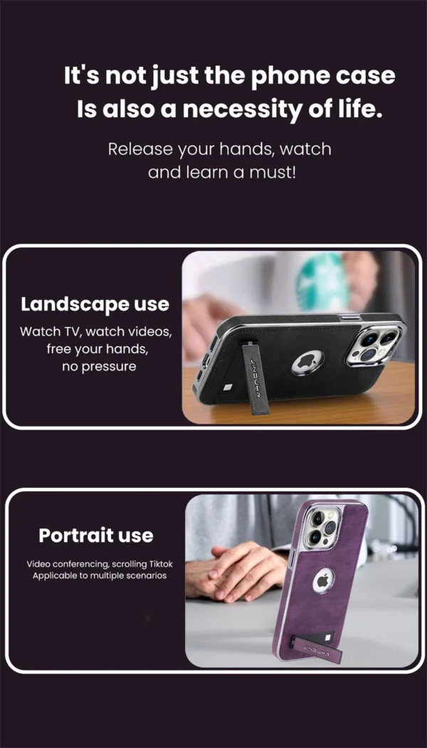 Luxury PU Business PU Leather Stand Hollow Display Hole Shockproof Kickstand Cover Case Cover for iPhone 13 Pro Max/14 Pro Max/15 Pro Max - Image 4