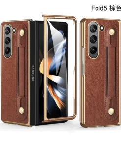 Alternative view of Luxury Premium Fashion Design Anti-Sweat Leather Wristband Folding Case Cover For Samsung Z Fold 5