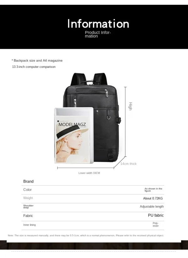 Luxury Premium Business Vintage Pu Leather Casual mochila hombre Backpack Bag - Image 4